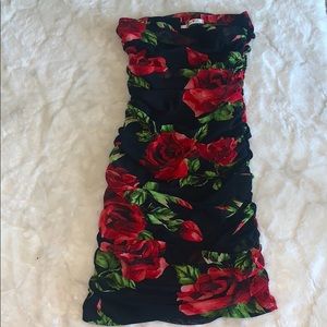 Strapless floral mini dress